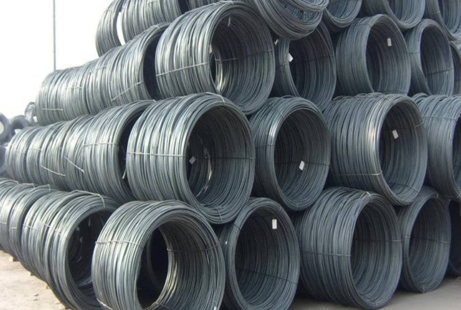 Large stacks of high-quality steel wire rod coils ready for export from China