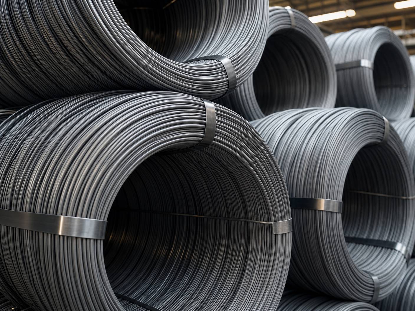 Close-up of steel wire rod packaging with a product label detailing specifications.